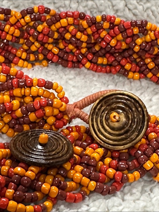 Heavy Braided Strands of Intricate Orange / Rust Ceramic Beads, Boho Like New!